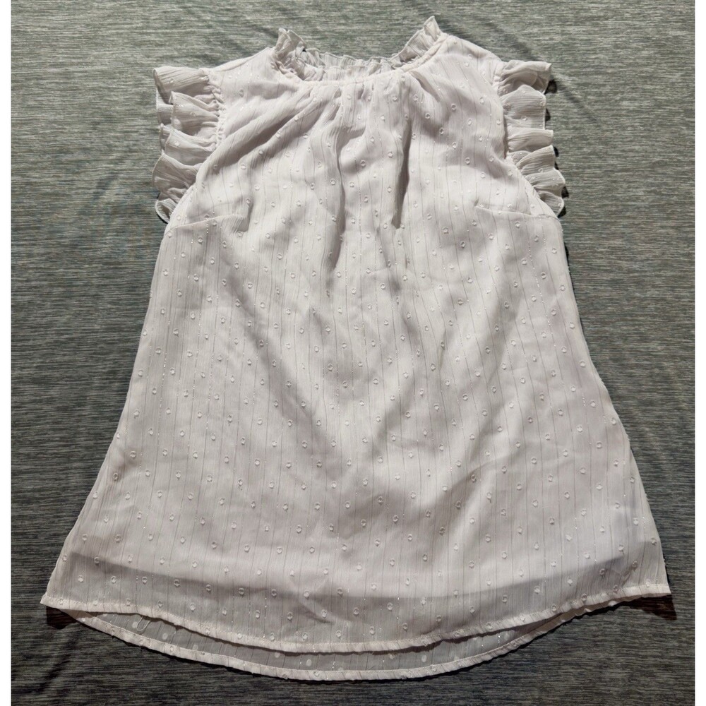 A LOVE STORY Blouse Sleeveless Lined White Glitter Ruffle Size PS NWOT Romantic
